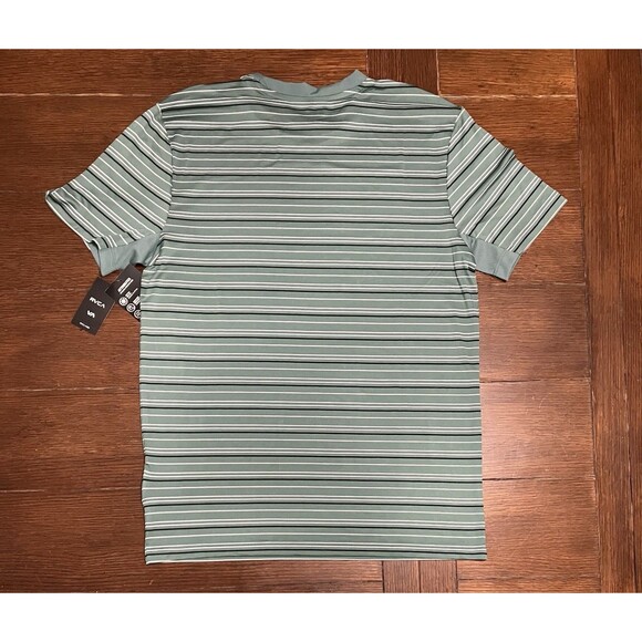 RVCA Sweep Stripe Crew SS Tee Green White Stripe Mens Size Large NWT $60 - Picture 2 of 4